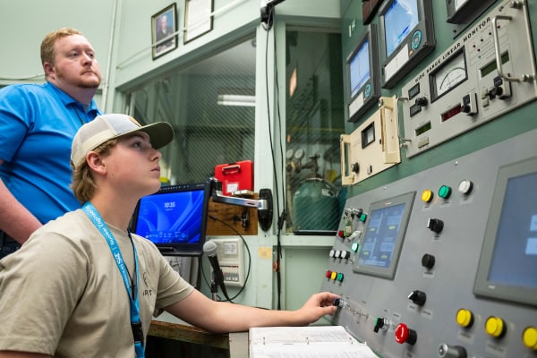 Nuclear camper at reactor controls